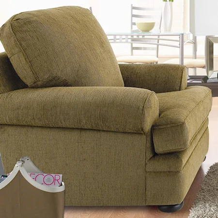 Upholstered Chair with Rolled Arms and Bun Feet